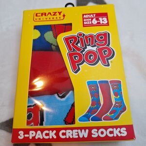 Ring Pops Lollipop Crew Socks 3 Pairs Retro 90s Mens Womens Fun Novelty Gift